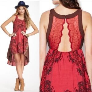 Free People Red,Brown, Black Russian Lace‎ Sleeveless High Low Dress Size XS
